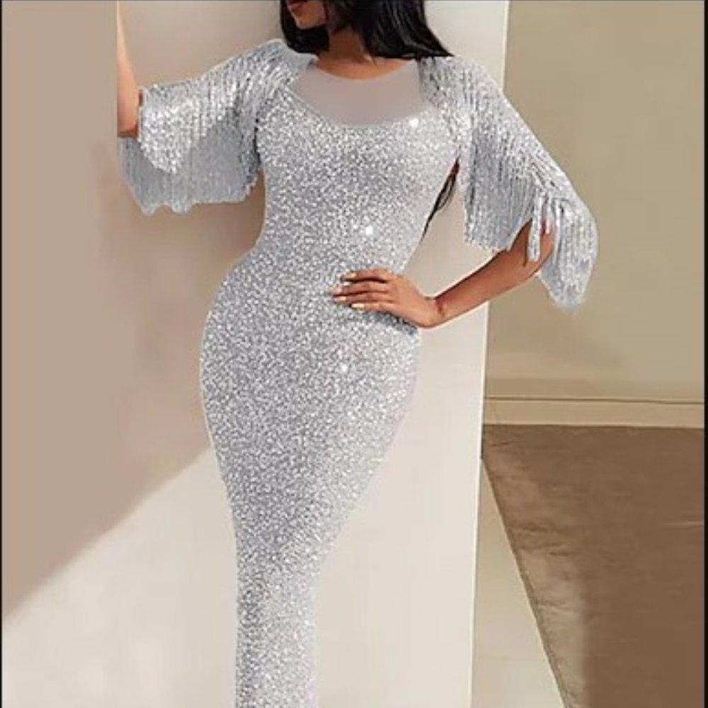 Sparkly Silver Dress w/Fringe (M)